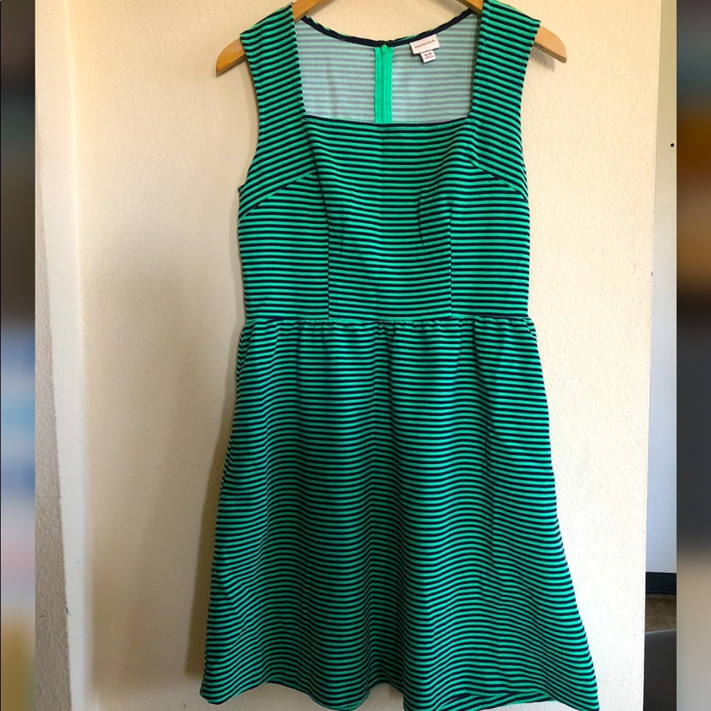 Green Striped Sleeveless Midi Dress